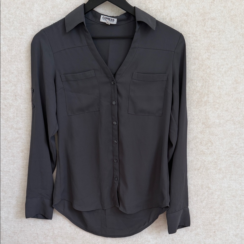 Express Women's Charcoal Button-Down Shirt